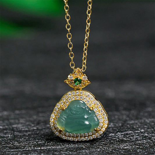 Wear FengShui Jade Laughing Buddha Prosperity Luck Necklace Pendant