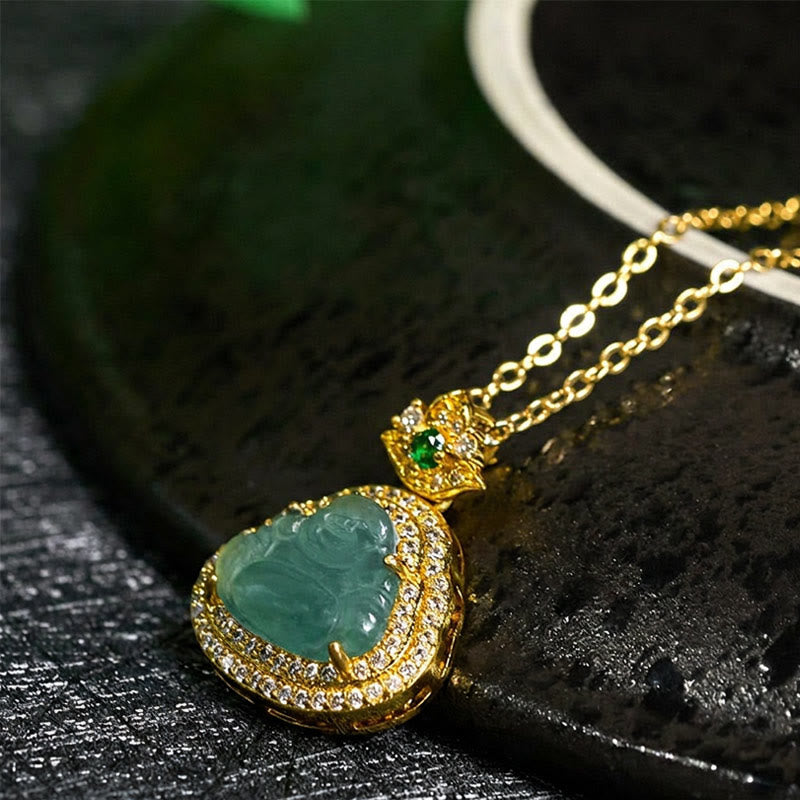 Wear FengShui Jade Laughing Buddha Prosperity Luck Necklace Pendant
