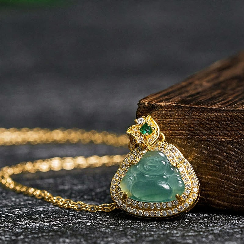 Wear FengShui Jade Laughing Buddha Prosperity Luck Necklace Pendant