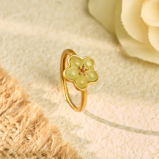 Wear FengShui Plum Blossom Hetian Jade Copper Luck Ring