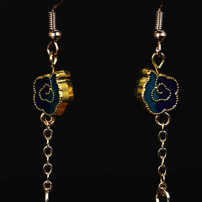 Buddha Stones Handcrafted Silk Art Petal Good Fortune Blessing Dangle Hook Earrings