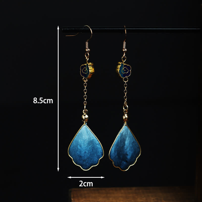 Buddha Stones Handcrafted Silk Art Petal Good Fortune Blessing Dangle Hook Earrings