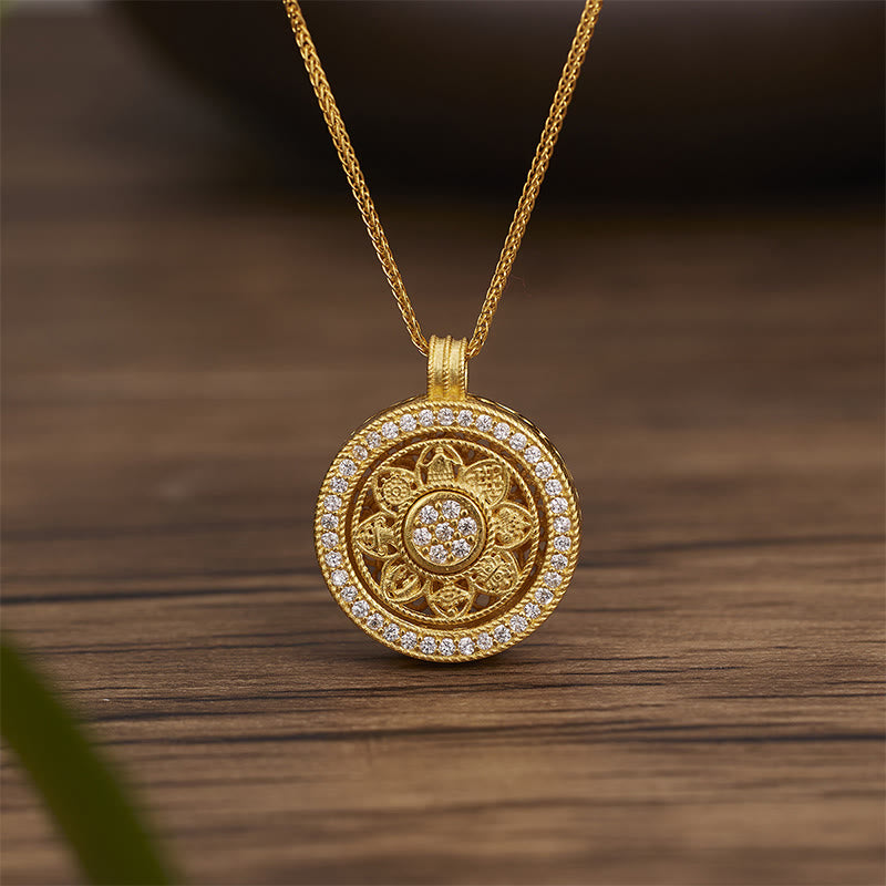 Wear FengShui 925 Sterling Silver Eight Treasures Luo Pan Blessing Necklace Pendant