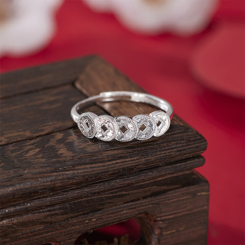 Wear FengShui 925 Sterling Silver Five-Emperor Coins Protection Ring Bracelet Necklace Pendant