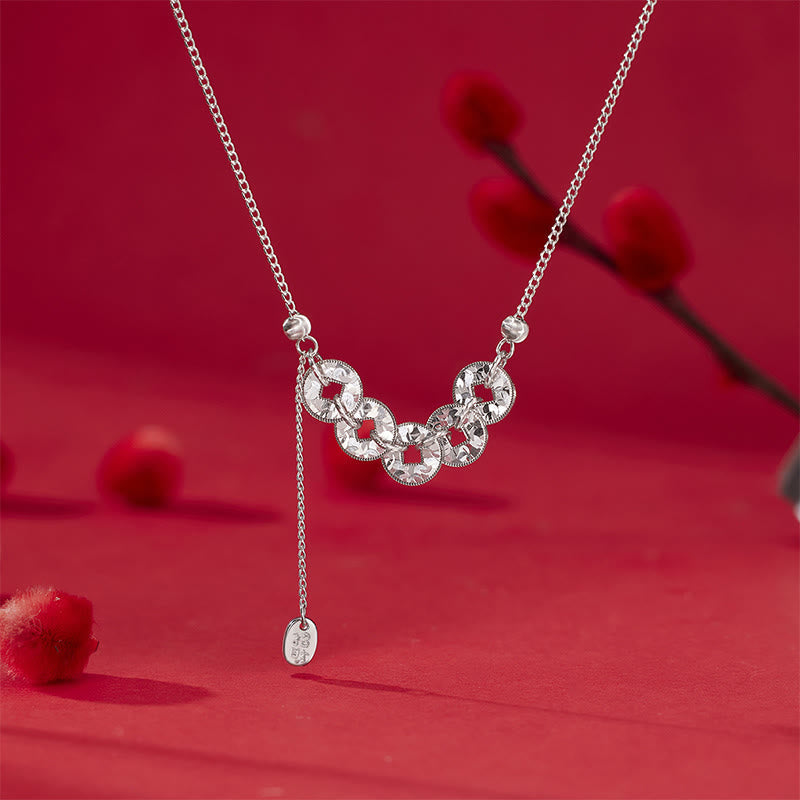 Wear FengShui 925 Sterling Silver Five-Emperor Coins Protection Ring Bracelet Necklace Pendant