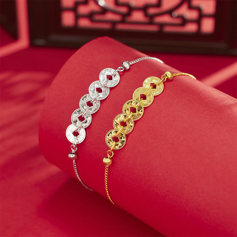 Wear FengShui 925 Sterling Silver Five-Emperor Coins Protection Ring Bracelet Necklace Pendant