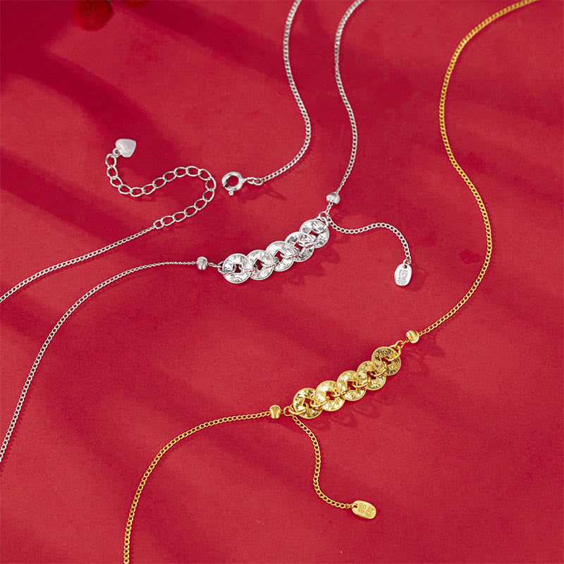 Wear FengShui 925 Sterling Silver Five-Emperor Coins Protection Ring Bracelet Necklace Pendant