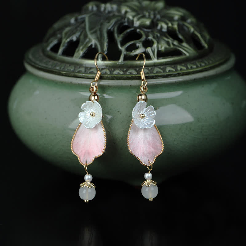 Wear FengShui Handcrafted Silk Art Petal Good Fortune Blessing Dangle Hook Earrings