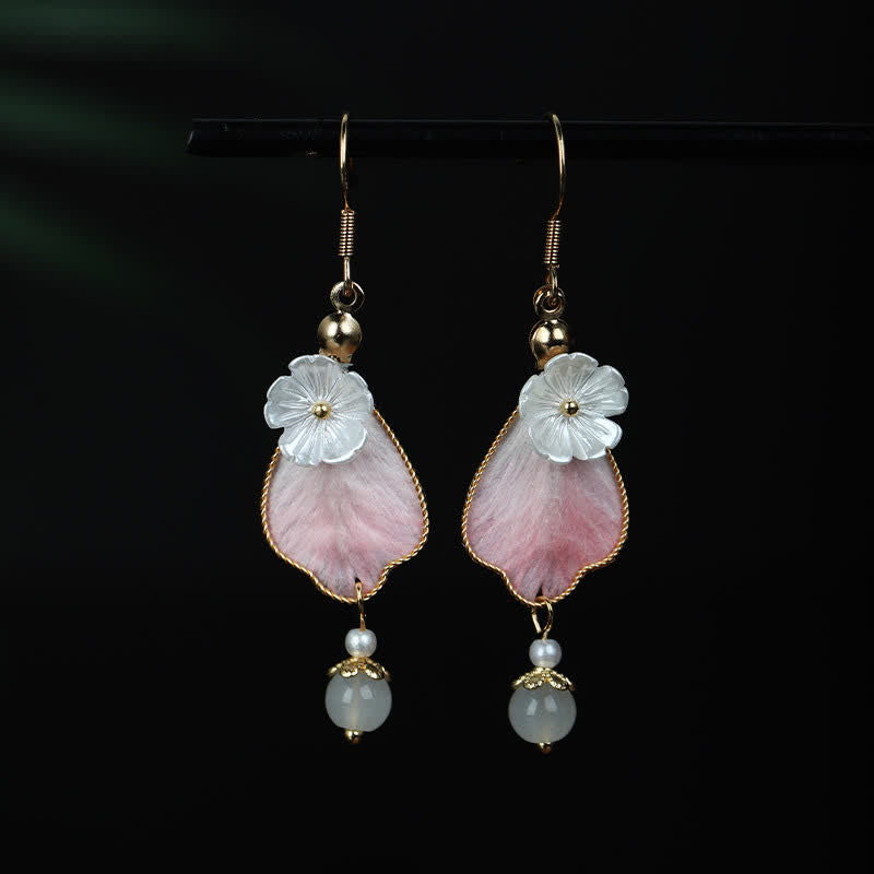 Wear FengShui Handcrafted Silk Art Petal Good Fortune Blessing Dangle Hook Earrings