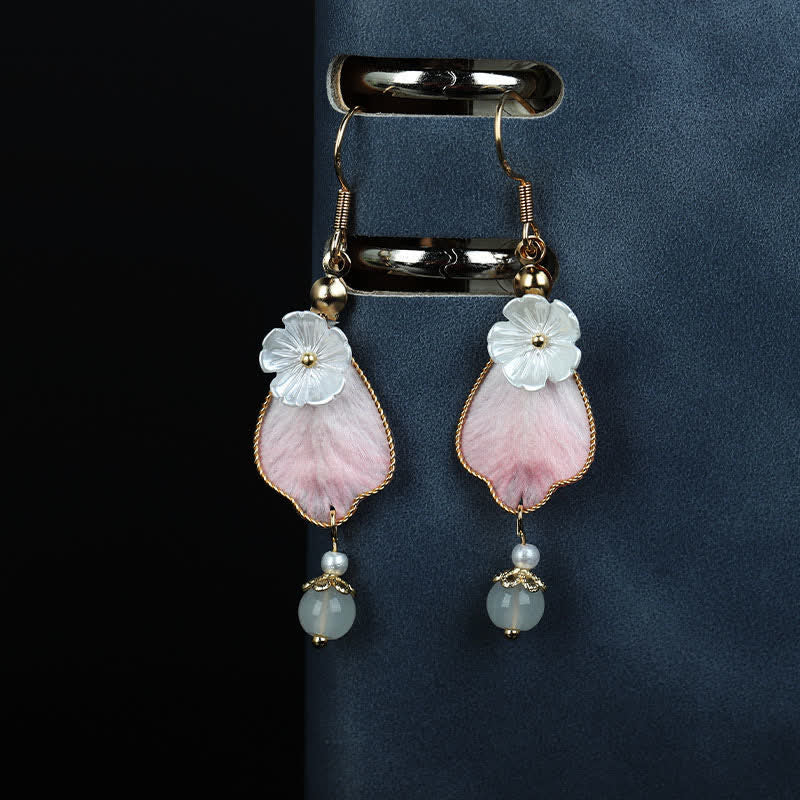 Wear FengShui Handcrafted Silk Art Petal Good Fortune Blessing Dangle Hook Earrings