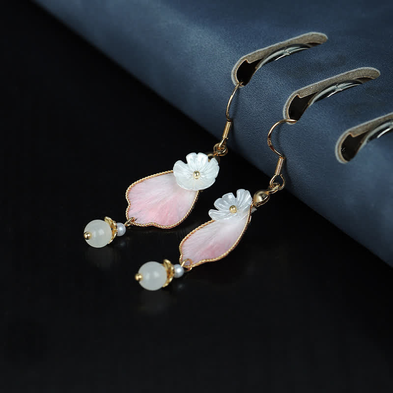 Wear FengShui Handcrafted Silk Art Petal Good Fortune Blessing Dangle Hook Earrings