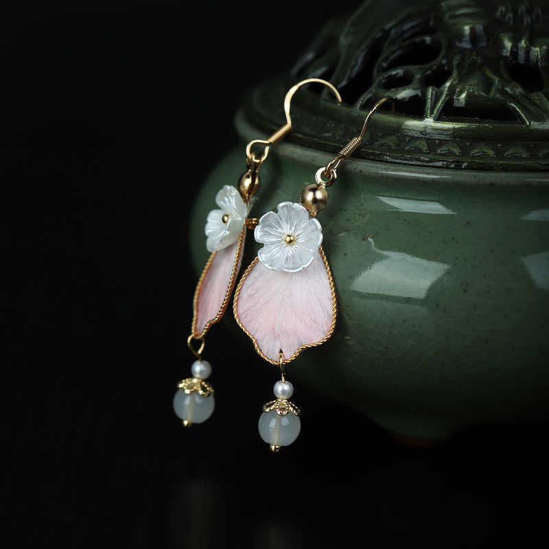 Wear FengShui Handcrafted Silk Art Petal Good Fortune Blessing Dangle Hook Earrings