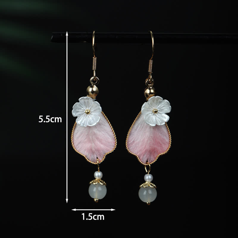Wear FengShui Handcrafted Silk Art Petal Good Fortune Blessing Dangle Hook Earrings