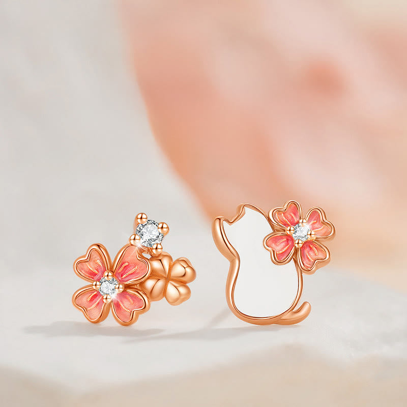 Wear FengShui 925 Sterling Silver Cat Flower Blessing Earrings Bracelet Necklace Pendant