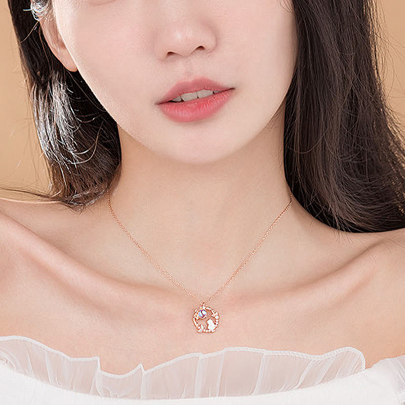 Wear FengShui 925 Sterling Silver Cat Flower Blessing Earrings Bracelet Necklace Pendant