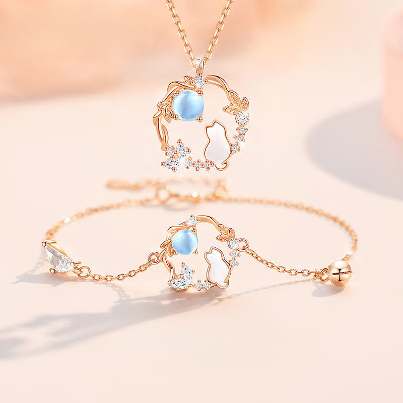 Wear FengShui 925 Sterling Silver Cat Flower Blessing Earrings Bracelet Necklace Pendant