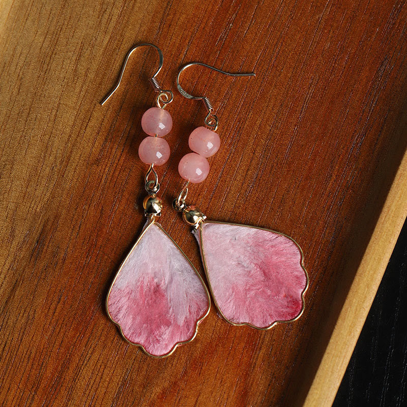 Wear FengShui Silk Art Handmade Pink Velvet Good Fortune Protection Drop Hook Earrings