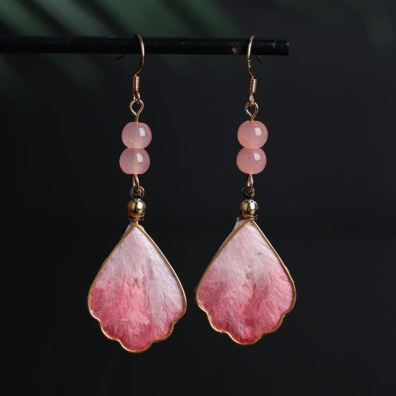 Wear FengShui Silk Art Handmade Pink Velvet Good Fortune Protection Drop Hook Earrings