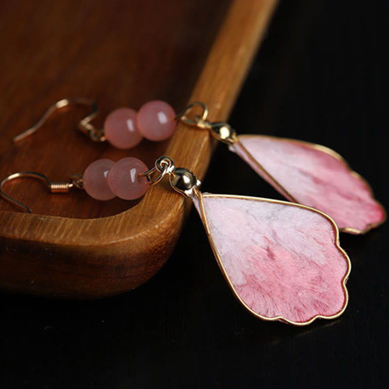 Wear FengShui Silk Art Handmade Pink Velvet Good Fortune Protection Drop Hook Earrings