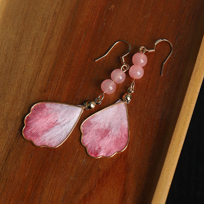 Wear FengShui Silk Art Handmade Pink Velvet Good Fortune Protection Drop Hook Earrings