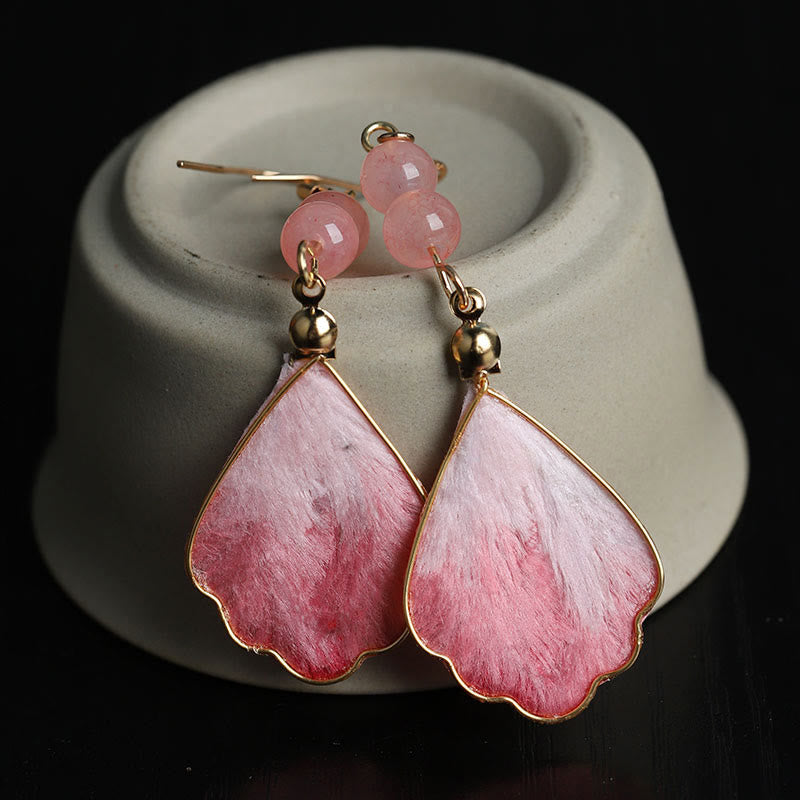 Wear FengShui Silk Art Handmade Pink Velvet Good Fortune Protection Drop Hook Earrings
