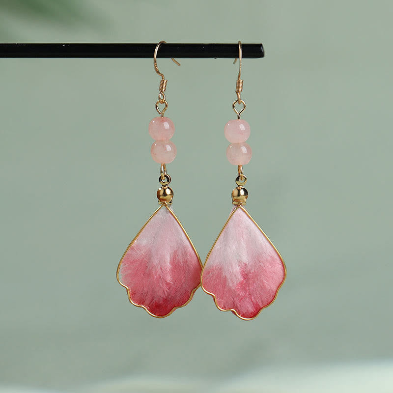 Wear FengShui Silk Art Handmade Pink Velvet Good Fortune Protection Drop Hook Earrings