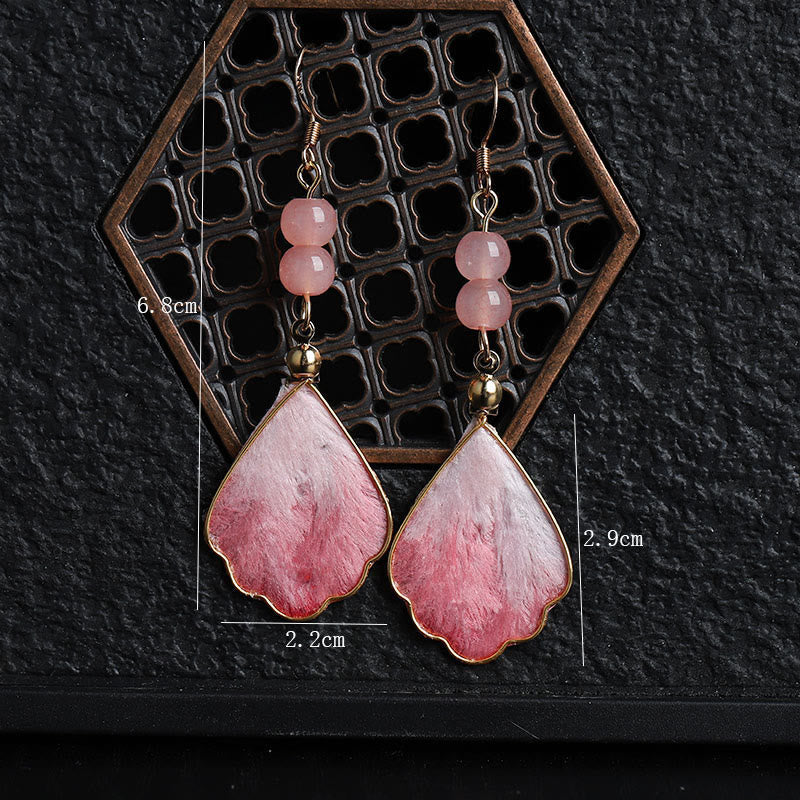 Wear FengShui Silk Art Handmade Pink Velvet Good Fortune Protection Drop Hook Earrings