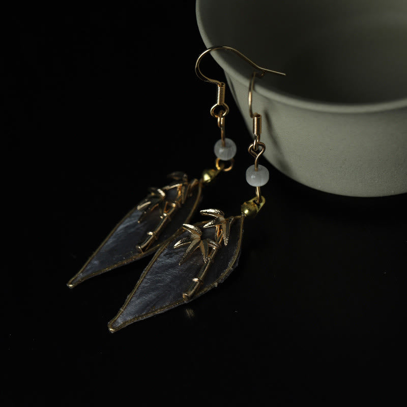 Wear FengShui Handcrafted Silk Art Bamboo Design Copper Hook Luck Protection Dangle Earrings