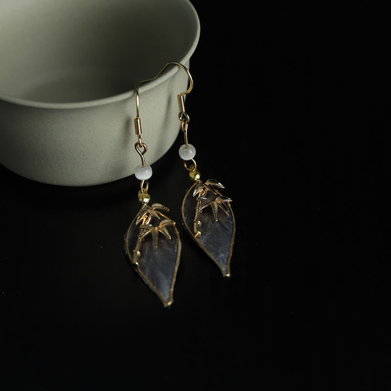 Wear FengShui Handcrafted Silk Art Bamboo Design Copper Hook Luck Protection Dangle Earrings