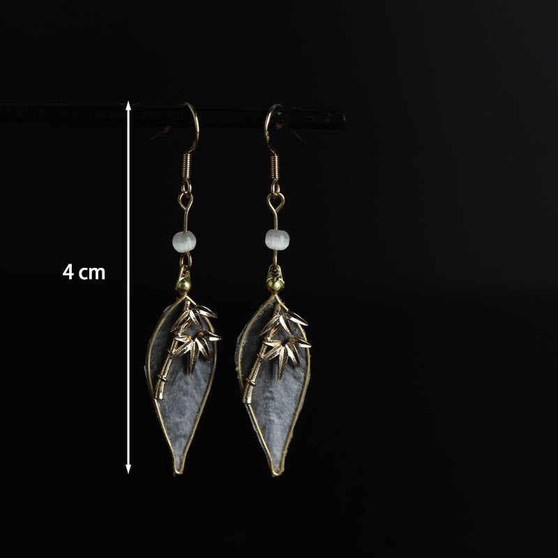 Wear FengShui Handcrafted Silk Art Bamboo Design Copper Hook Luck Protection Dangle Earrings
