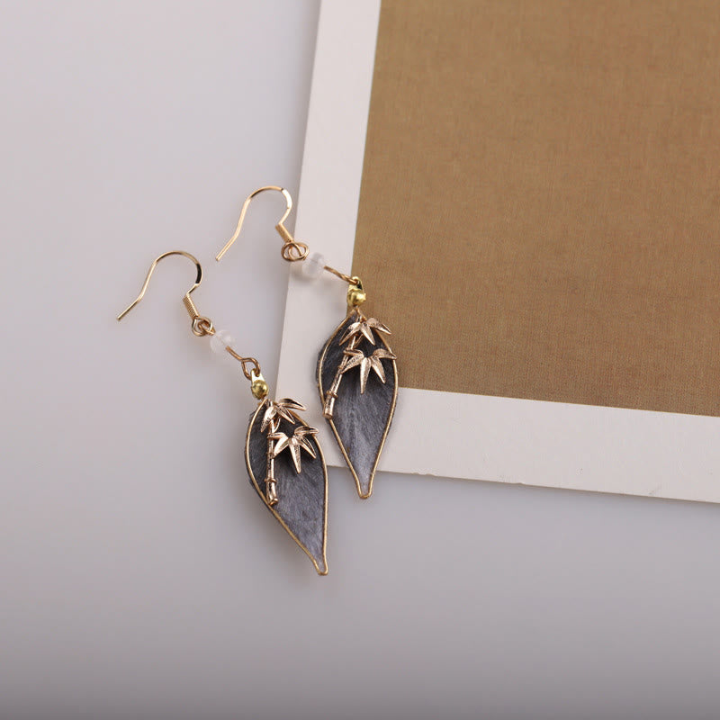 Wear FengShui Handcrafted Silk Art Bamboo Design Copper Hook Luck Protection Dangle Earrings