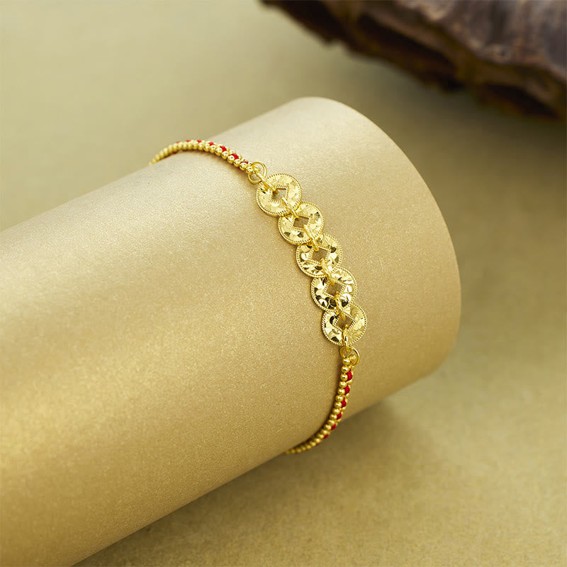Wear FengShui 925 Sterling Silver Five-Emperor Coins Red String Balance Bracelet