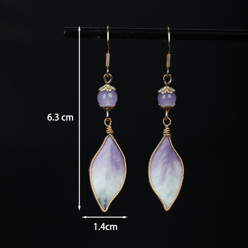Wear FengShui Silk Art Handmade Purple Gradient Petals Blessing Dangle Earrings