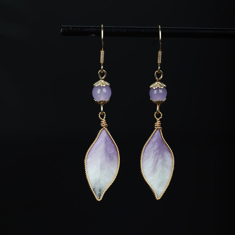 Wear FengShui Silk Art Handmade Purple Gradient Petals Blessing Dangle Earrings