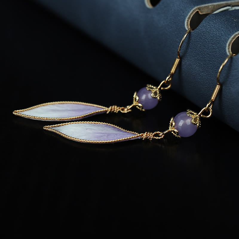 Wear FengShui Silk Art Handmade Purple Gradient Petals Blessing Dangle Earrings