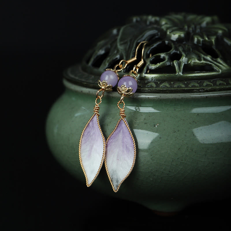 Wear FengShui Silk Art Handmade Purple Gradient Petals Blessing Dangle Earrings