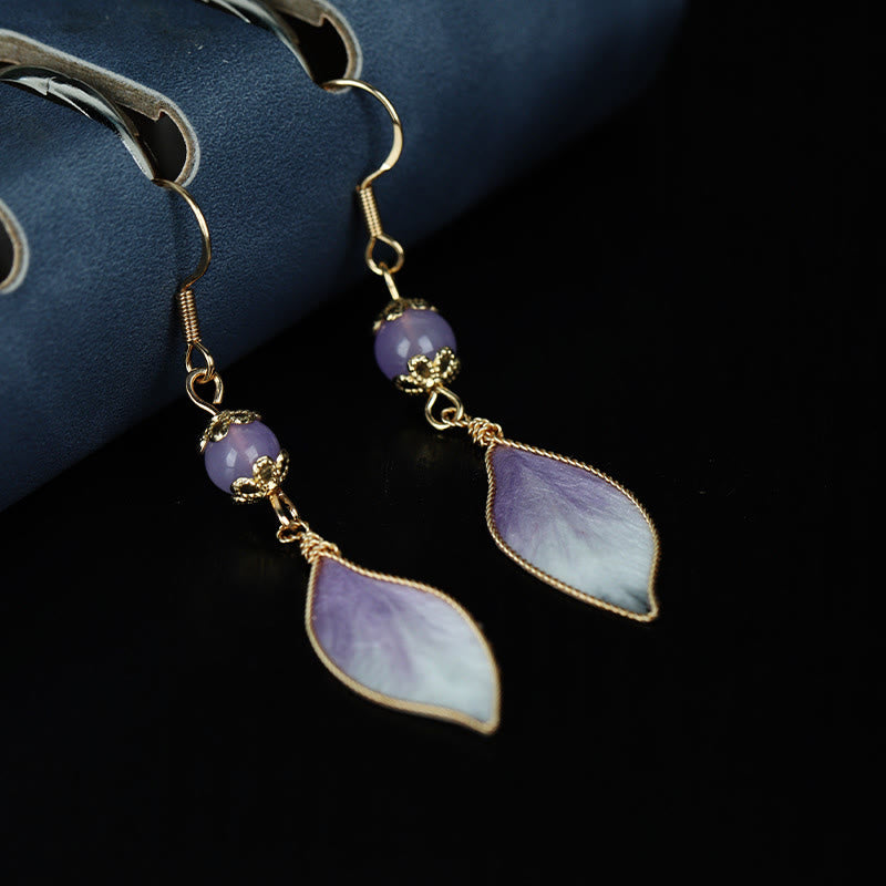 Wear FengShui Silk Art Handmade Purple Gradient Petals Blessing Dangle Earrings