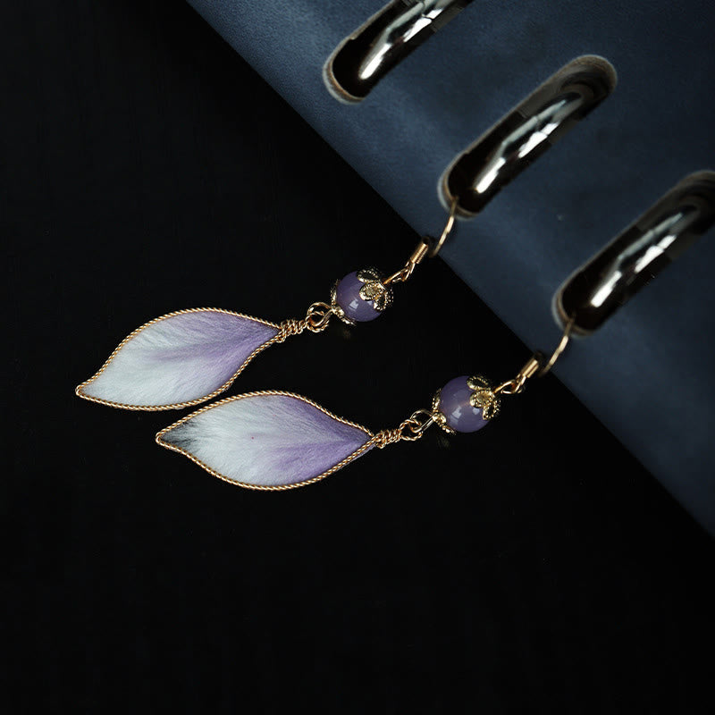 Wear FengShui Silk Art Handmade Purple Gradient Petals Blessing Dangle Earrings