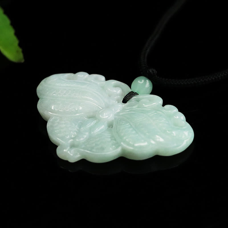Buddha Stones Jade Butterfly Prosperity Necklace Pendant