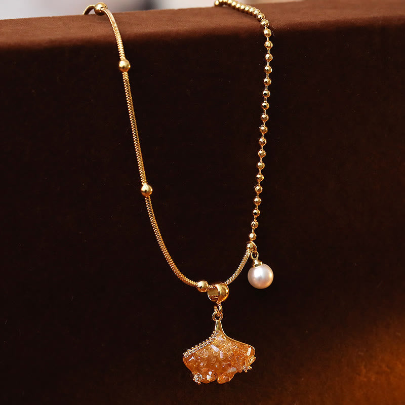 Wear FengShui Champagne Citrine Copper Pearl Properity Protection Necklace Pendant