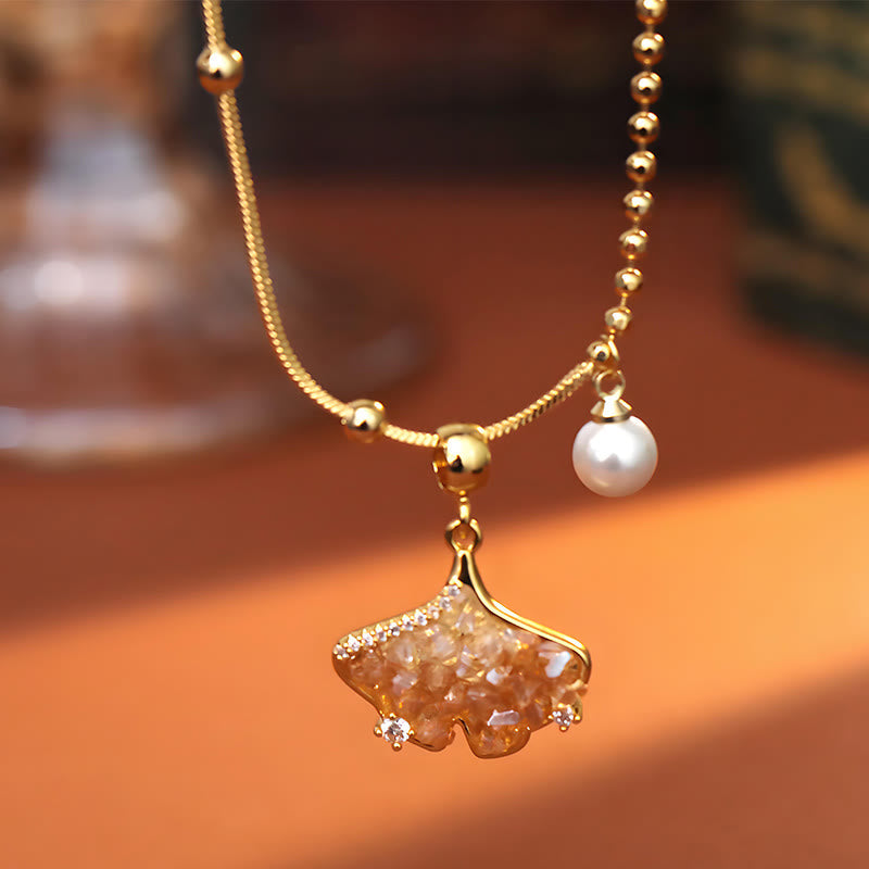 Wear FengShui Champagne Citrine Copper Pearl Properity Protection Necklace Pendant