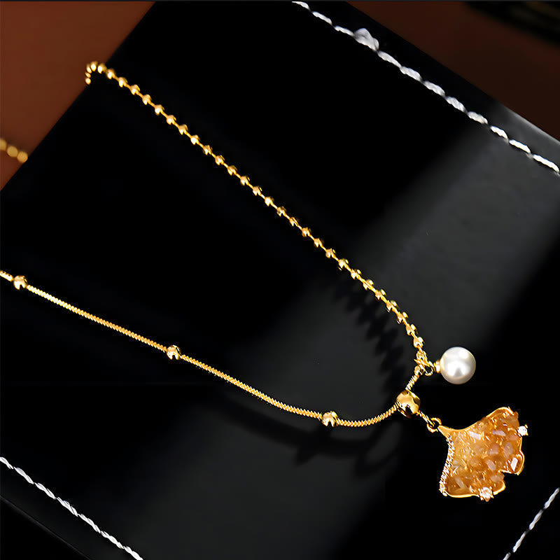 Wear FengShui Champagne Citrine Copper Pearl Properity Protection Necklace Pendant