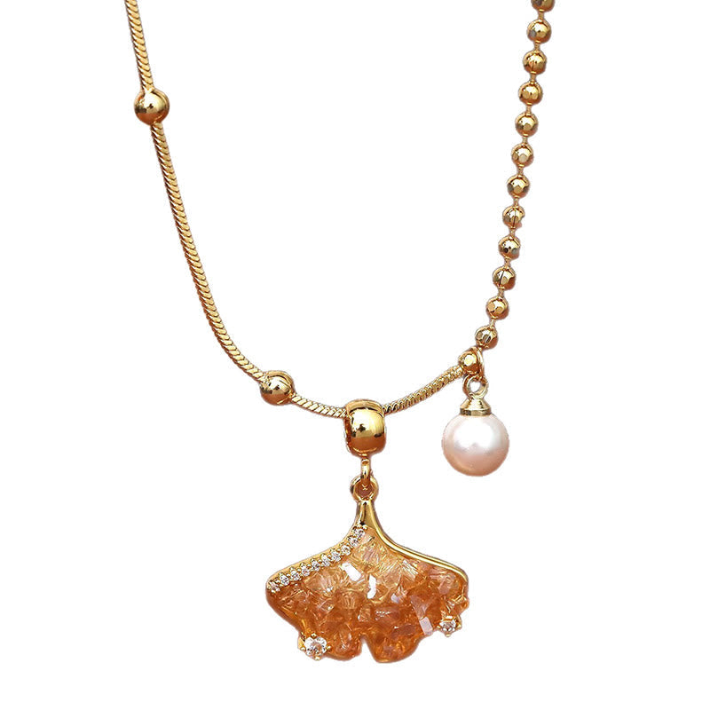 Wear FengShui Champagne Citrine Copper Pearl Properity Protection Necklace Pendant