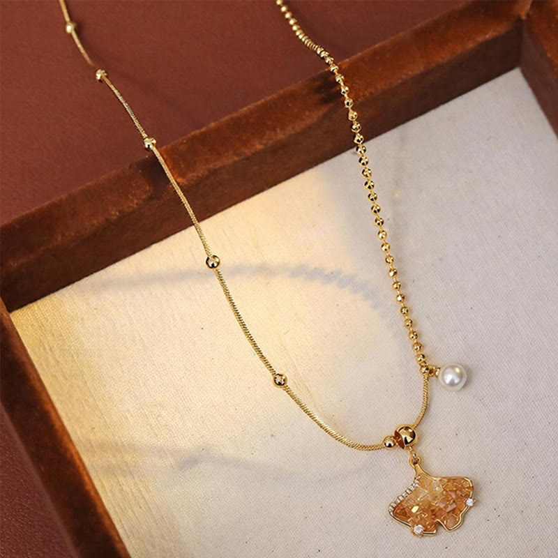 Wear FengShui Champagne Citrine Copper Pearl Properity Protection Necklace Pendant