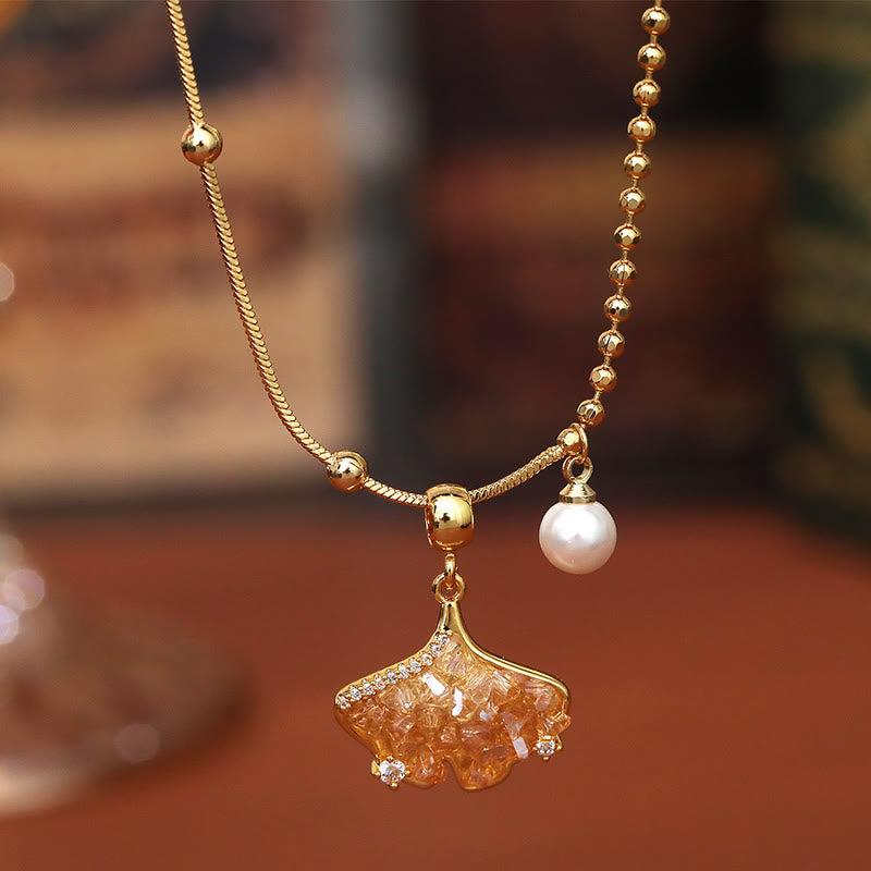 Wear FengShui Champagne Citrine Copper Pearl Properity Protection Necklace Pendant