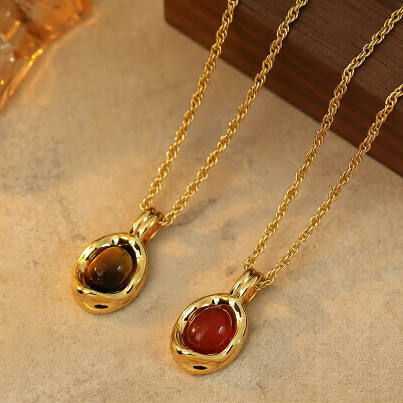 Wear FengShui Tiger Eye Red Agate Copper Plated Gold Chain Properity Necklace Pendant