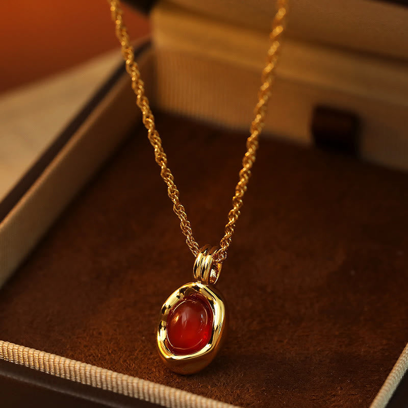 Wear FengShui Tiger Eye Red Agate Copper Plated Gold Chain Properity Necklace Pendant