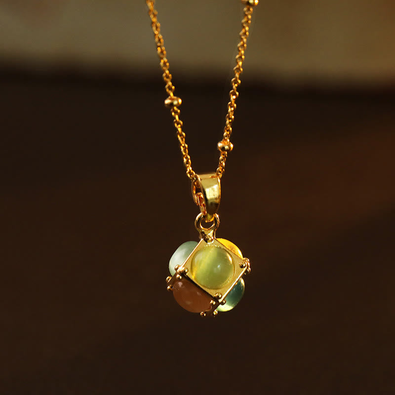 Wear FengShui Multicolored Cat's Eye Inlaid Design Cube Protection Necklace Pendant