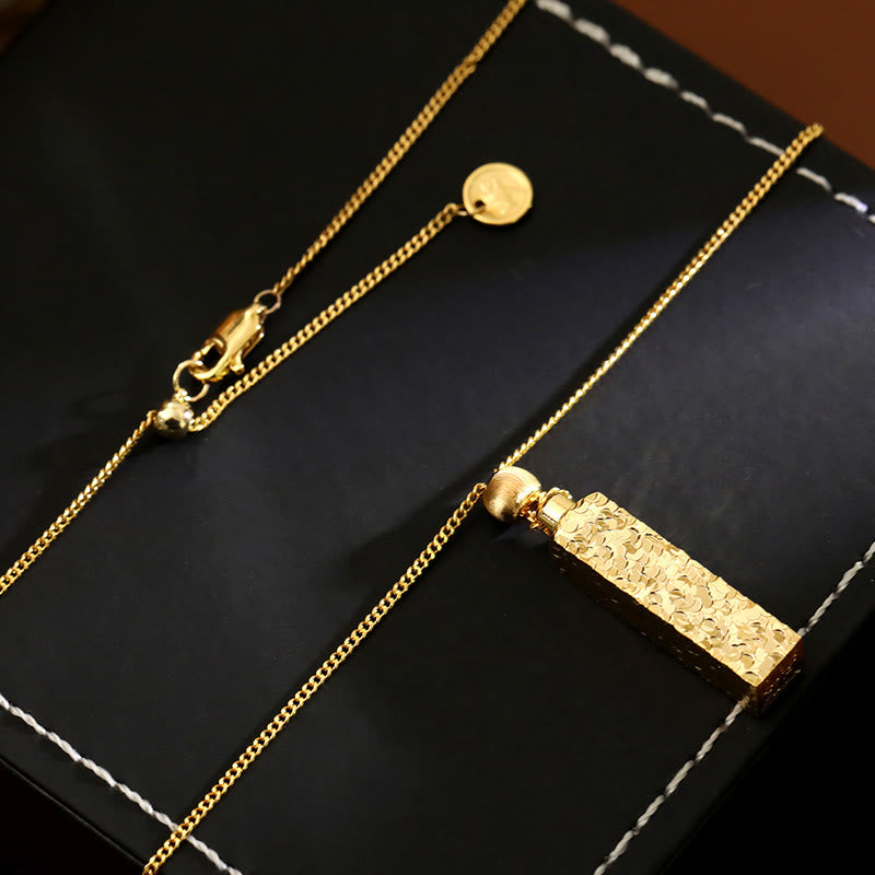 Wear FengShui Rectangular Texture Design Copper Chain Luck Necklace Pendant