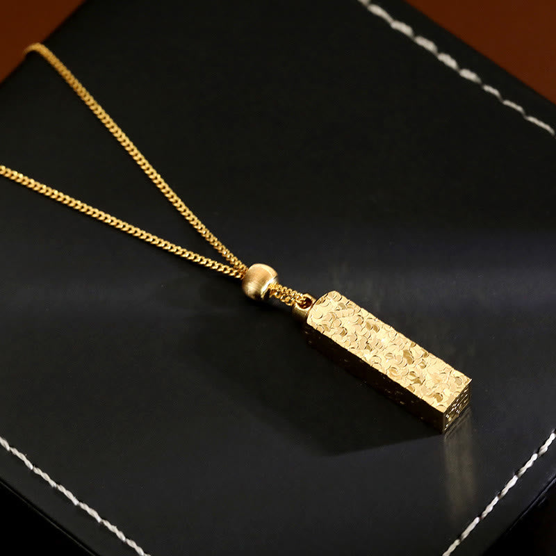 Wear FengShui Rectangular Texture Design Copper Chain Luck Necklace Pendant
